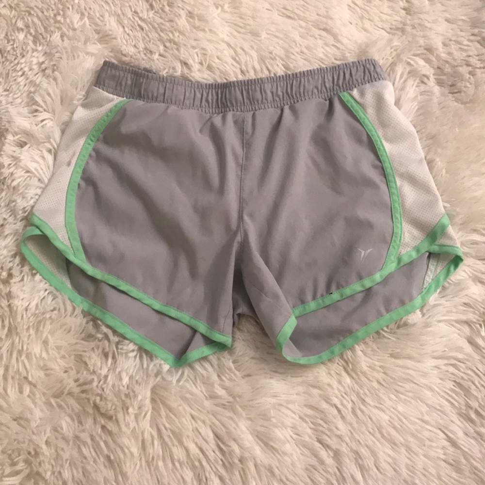 Grey and green athletic shorts